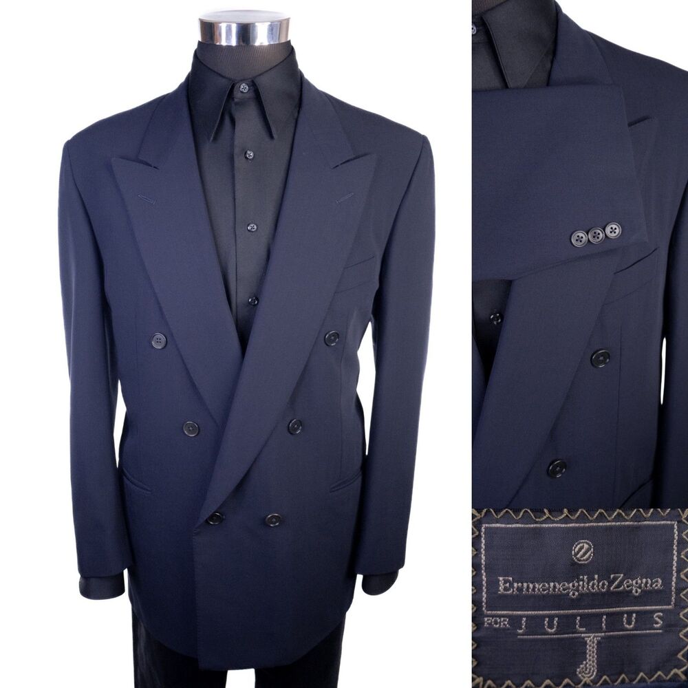 Ermenegildo Zegna JULIUS Blazer Jacket 44R Blue Double-Breasted 2-Button Jacket